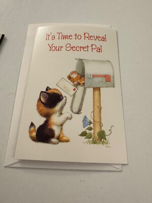 New Vintage Card Secret Pal Cat Kitten Mailbox Squirrel G5