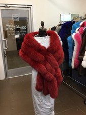 Monroe Dyed Red Fox 3 Row Stole Full Skin Cape Wrap Shrug Tails New