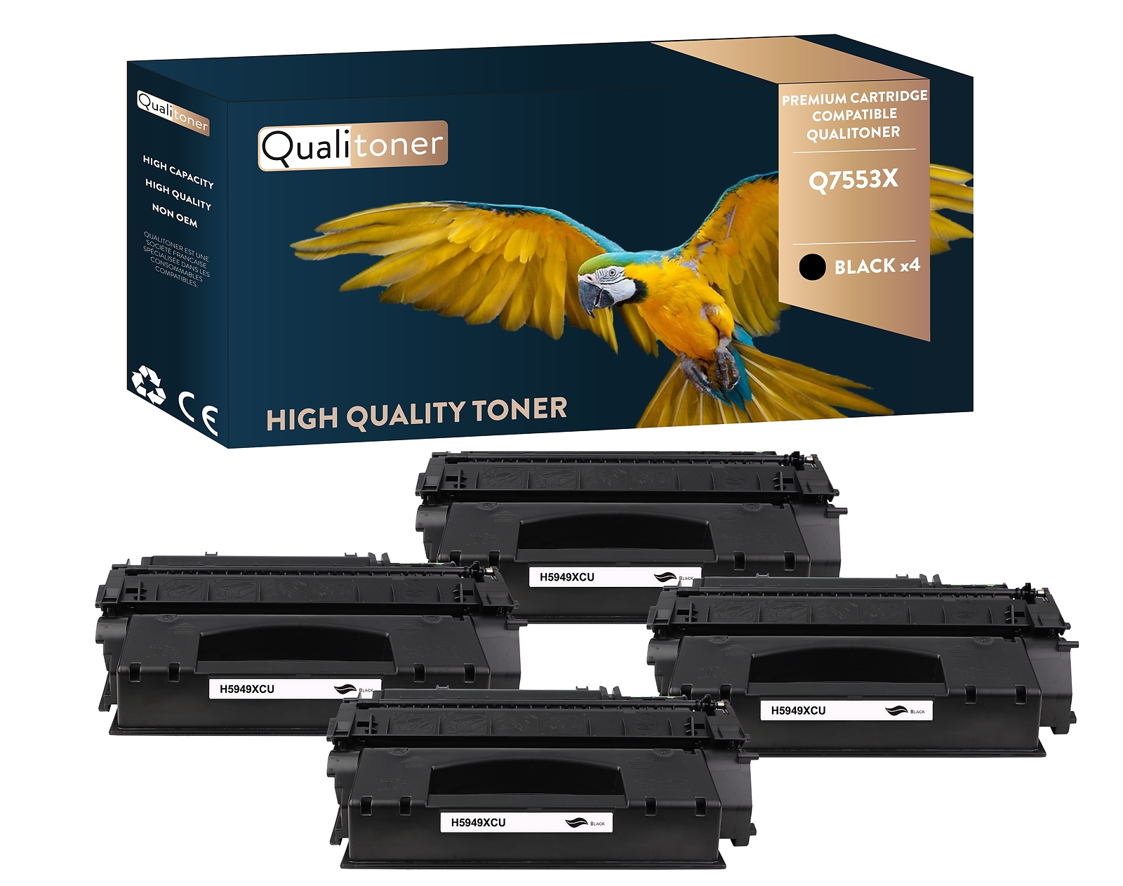 Toner noir Q7553X pour imprimante laser HP pack de 4 recharges Qualitoner