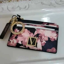 Victoria Secret Night Bloom Credit Card Case Coin Wallet & Keychain