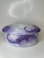 Vintage Hand Painted Floral Covered Powder Dish/Trinket Box