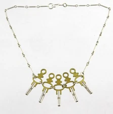 Vintage Unmarked Sterling Silver and Brass Key Necklace Hook Clasp 16.5 Inches