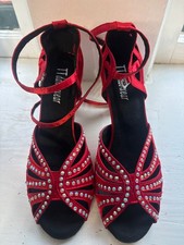 TTdancewear Red Satin Rhinestone Latin Salsa Ballroom Dance Heels Size 6