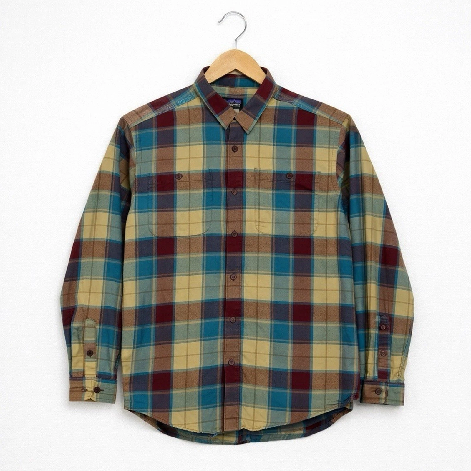 Patagonia Button Up Shirt Mens Small Plaid Pima Cotton Organic Hiking LS