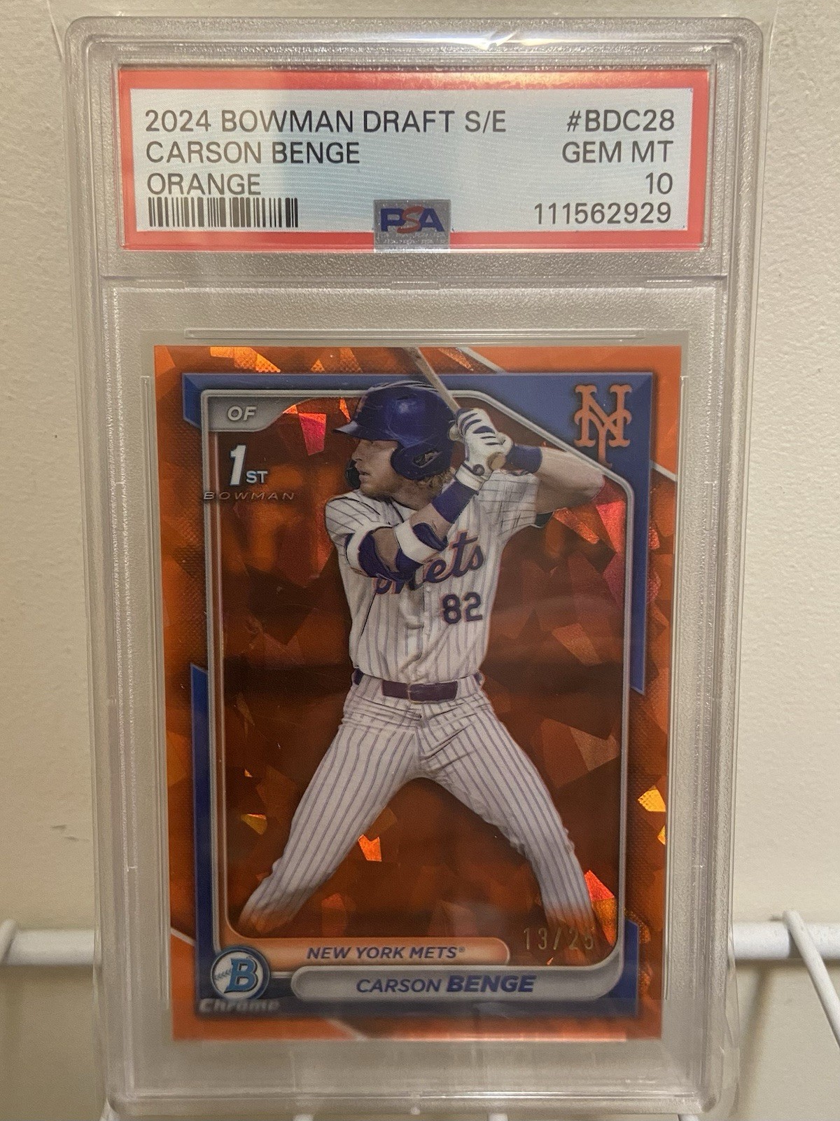 2024 1st Bowman Chrome Draft Sapphire Carson Benge #BDC-28 Orange /25 PSA