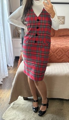 red jumper dress Rust 70s S/M OMNIA Add timeless charm to your wardrobe with our Plaid Jumper Dress Cosy turtleneck dress for woman,