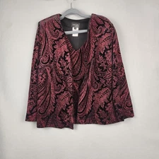 Xscape Woman Blazer Tank Top Set Womens 1X Black Red Glitter Paisley Jacket