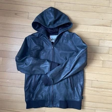 Molo Leather Hooded Jacket, Size 176, Unisex M, Authentic 100% Lamb Leather NEW