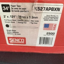 Senco “K527APBXN”Collated Framing Nails,Bright, 3” X .131”, 2500 Pk 75mm X 3.3mm