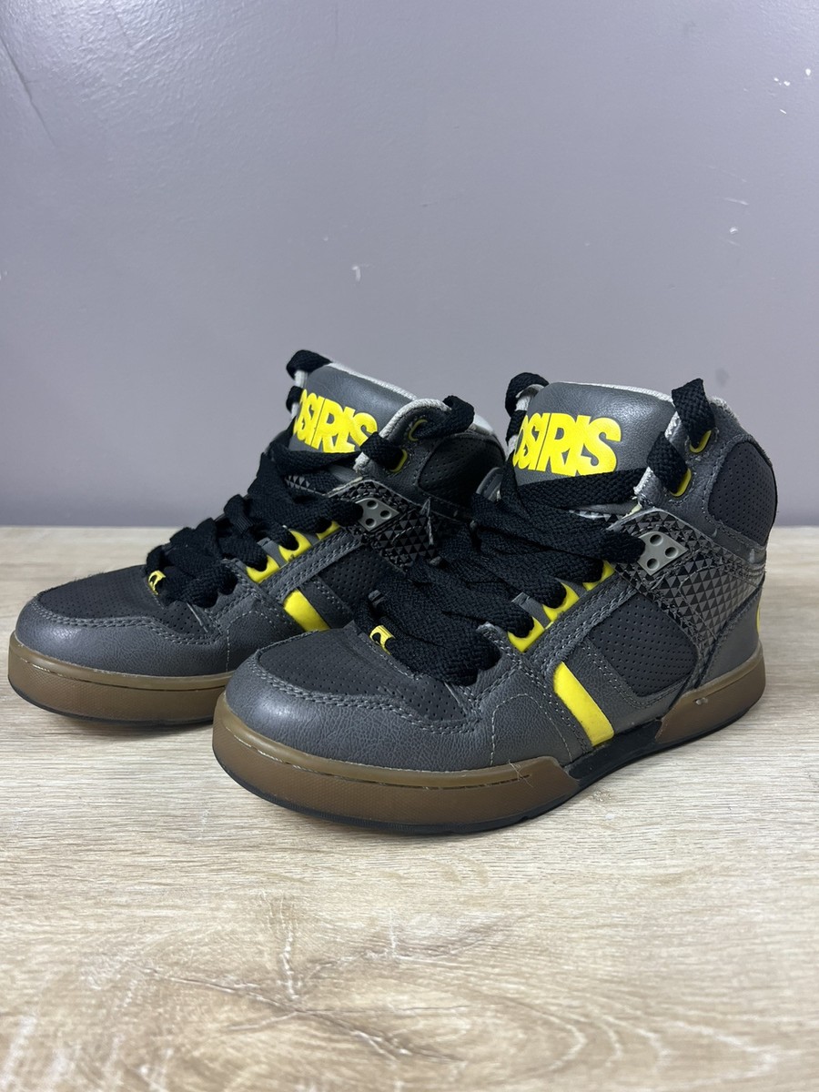 Osiris Boys Hightop Skateboard Shoes Size 3Y -Yellow/ Charcoal Grey