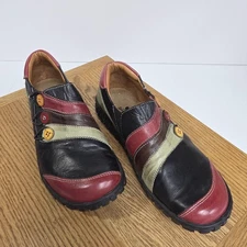 Spring Step L'Artiste Shoes Womens Size 8 Black Red Colorblock Leather Button