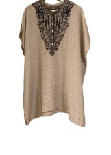 Johnny Was Silk Embroidered Boho Oversized Relaxed Fit Tunic Top Women Size L