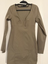 ZARA Khaki Long Sleeve Bodycon Mini Dress – Deep V Neck – Small