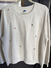 Old Navy Women's XL Beige Crewneck Relaxed Fleece Floral Embroidered Sweatshirt