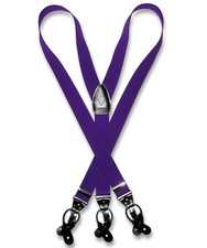 Men's Solid PURPLE SUSPENDERS Y Shape Back Elastic Button Clip Convertible