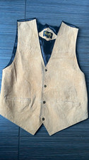 Scully Men s Beige/Black Leather Western Vest Button Front Lined Pockets XL