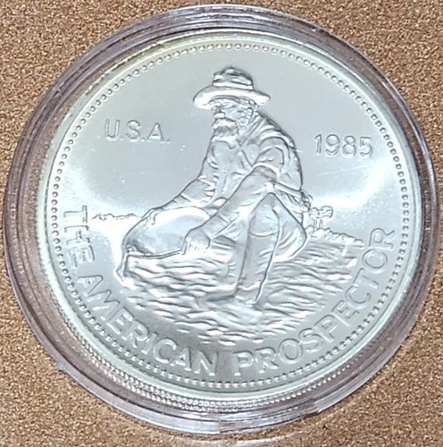 1985 Engelhard 1oz Silver American Prospector Round .999 Fine