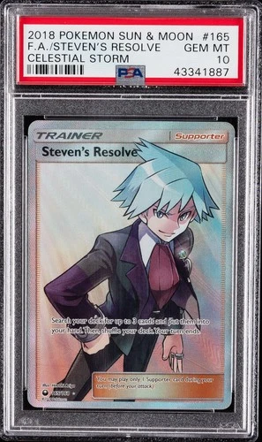 2018 POKEMON SUN & MOON CELESTIAL STORM #165 FULL ART/STEVEN'S RESOLVE PSA 10