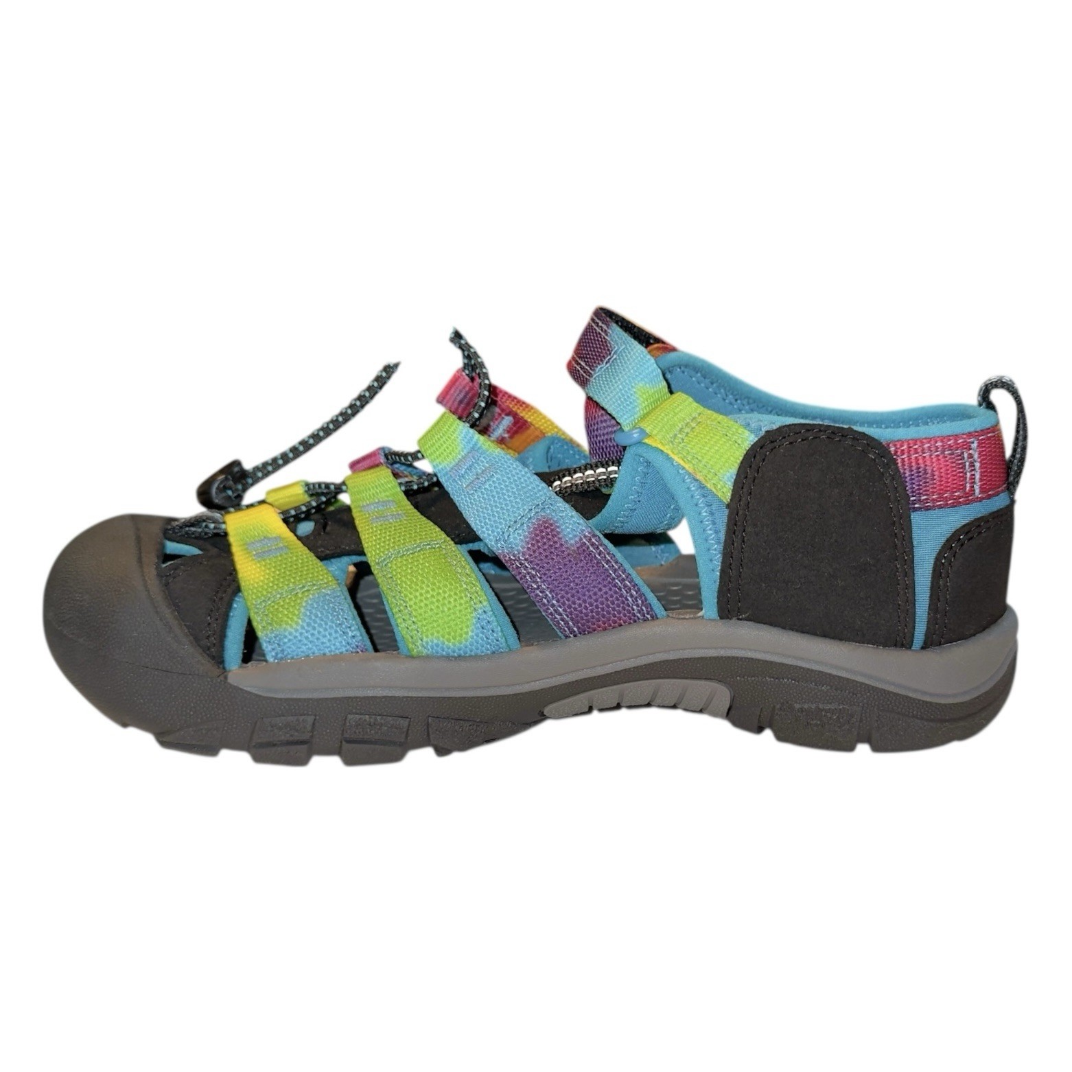 Scarpe sandali acqua KEEN Newport H2 giovani taglia 4 arcobaleno tie dye escursionismo indossate una volta