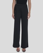 Halston Women's Black Logo Hardware Straight-Leg Pants Size XL