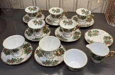 Ucagco Japan Vintage TEA CUP & SAUCER  Holly and Berries Lusterware Christmas