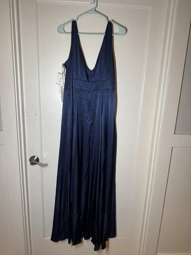 Galina Signature Charmeuse Tank V-Neck Bridesmaid Dress Size 14 Marine Blue NWT