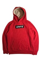 Levi's Kids Sherpa Fleece Hoodie L 12-13 Yrs Red Beige Cosy Outerwear