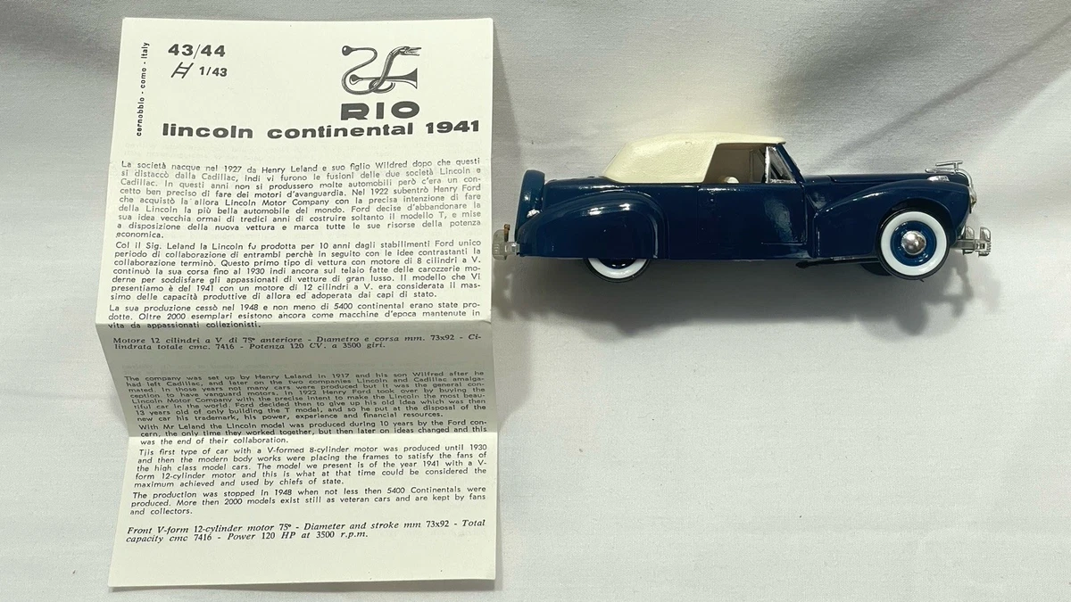 ミニカー RIO LINCOLN CONTINENTAL CABRIOLET 1941 Rio of Italy