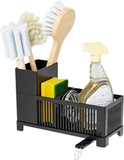 Sink Caddy & Kitchen Sink Organizer,Black Sponge Holder with High Scrub Brush Ho
