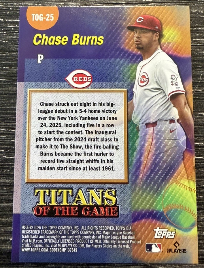 Chase Burns Reds 2026 Topps Series Two TOG-25 Titans Of The Game