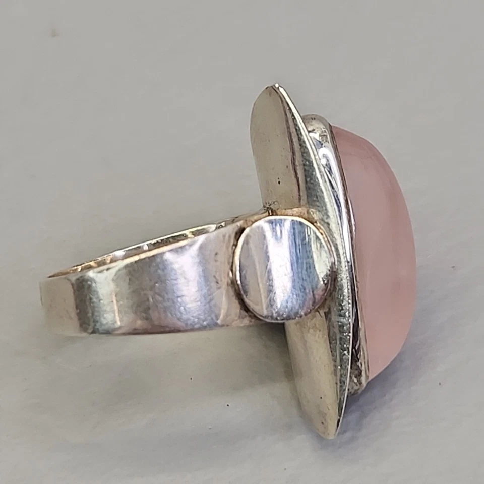 Anillo Cuarzo Rosa Plata de Ley Rosa Firmado Mexicano 6.5 Foto 2 de 4