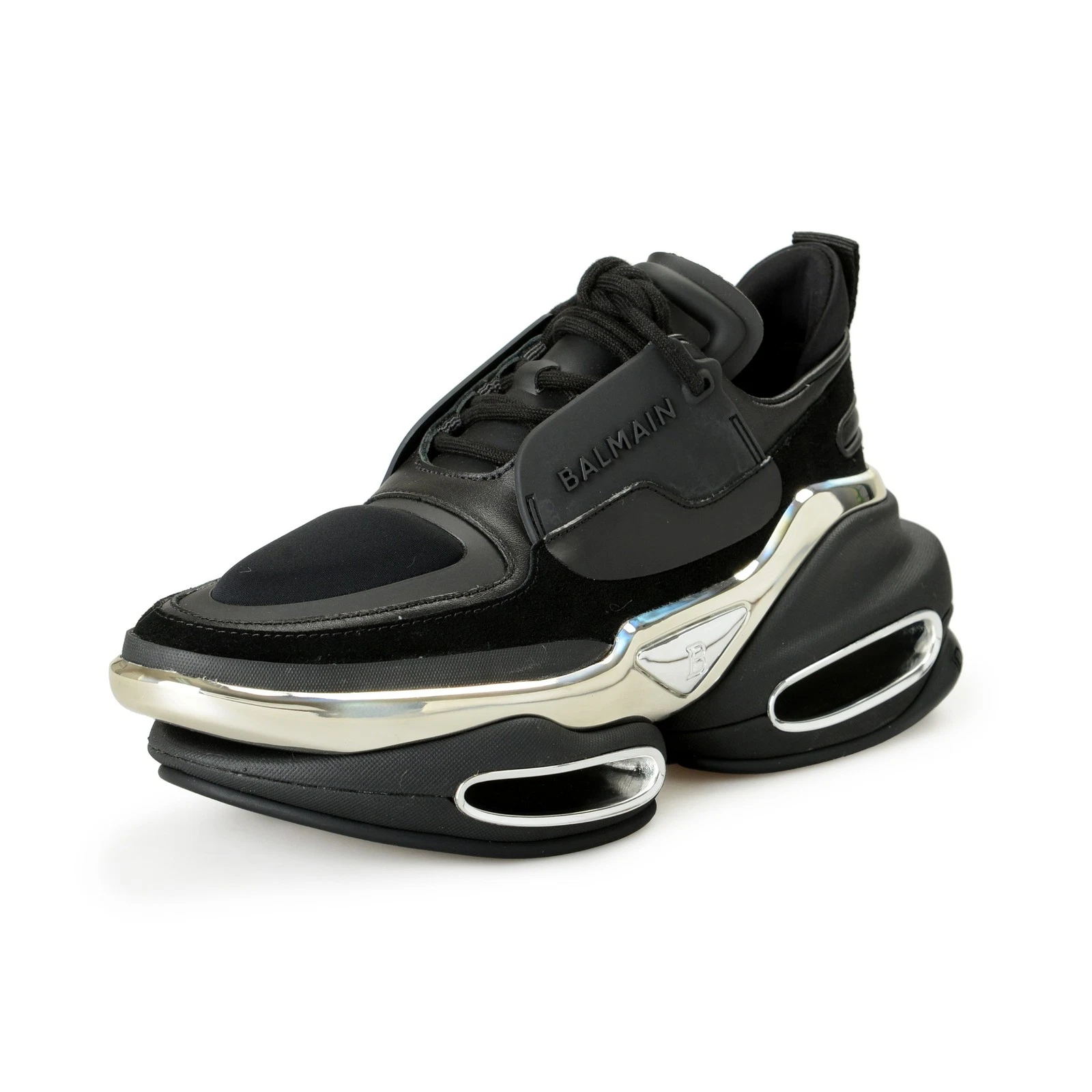 Balmain — Balmain Women's "B Bold" Canvas & Leather Athletic Sneakers Shoes US 10 EUR 40