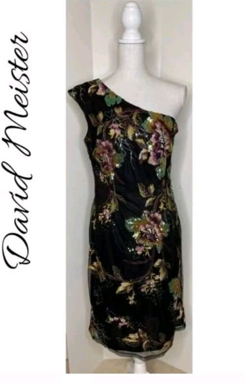David Meister Women's Black Floral Sequin Embroidered One