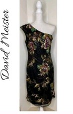 David Meister Women's 4 Black Floral Sequin Embroidered One Shoulder Dress