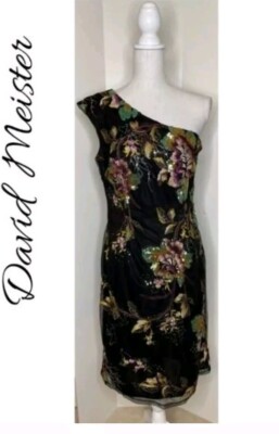 David Meister Women's Black Floral Sequin Embroidered One