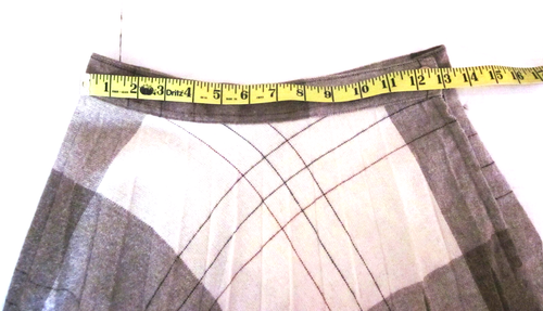 Wool Pleated Circle Skirt Cream and Brown Wool/Wool Blend Made in USA - Sz 11/12 - Picture 5 of 8
