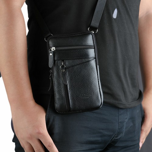Leather Crossbody Phone Bag Shoulder Purse Men Belt Holster Travel Waist Pouch - Picture 5 of 22