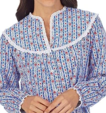 NWT Lanz of Salzburg BLUE Tyrolean FLANNEL Hearts/Flowers Nightgown L POCKETS