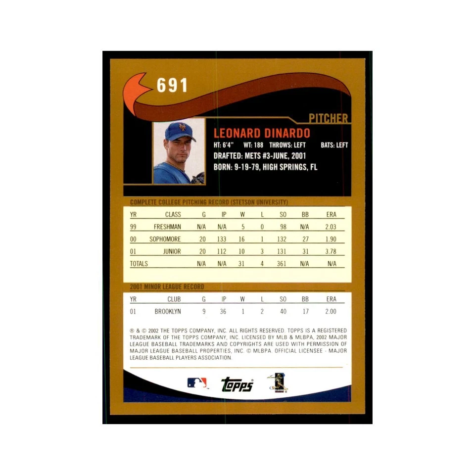 2002 Topps Home Team Advantage Lenny DiNardo Baseball Cards #691 - Image 2 of 3