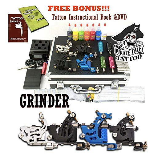 Pirate Face TattooGRINDER Tattoo Kit 4 Tattoo Machine Guns Power