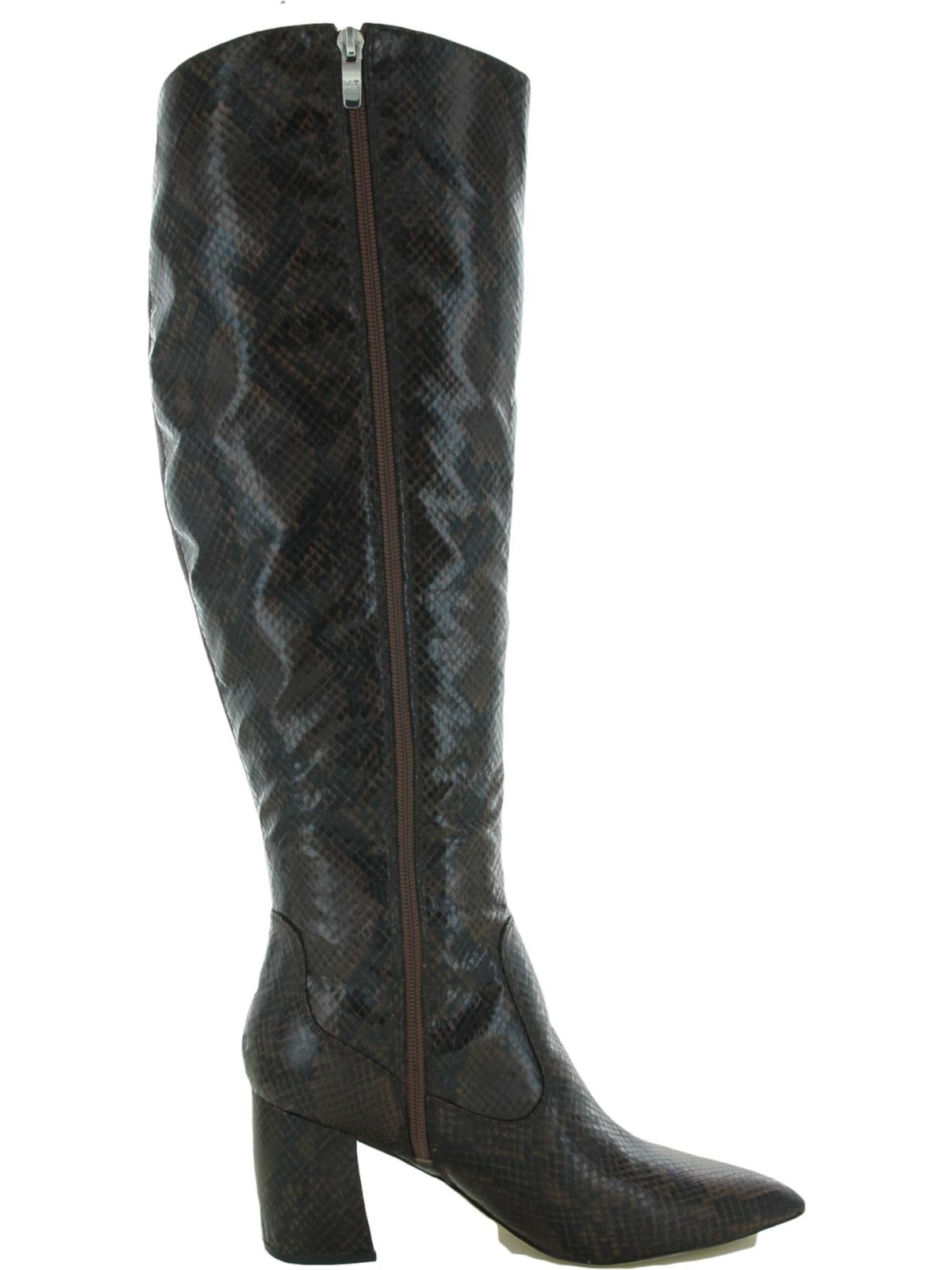 Женские коричневые сапоги MARC FISHER Retie с острым носком на блочном каблуке и змеиным принтом, 9 М