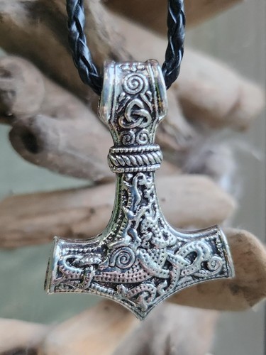 Viking Thors Hammer Necklace Pendant Mjolnir Amulet Cord Serpent Norse Pagan - Picture 17 of 17