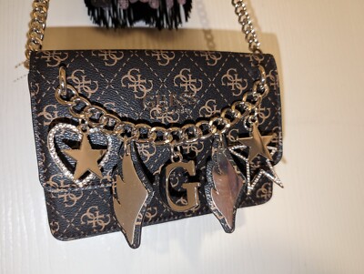Authentic Guess Logo Silver Charm Chain Crossbody Purse Y2K Fashion