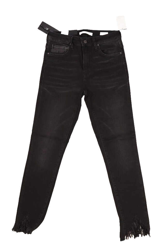 Mavi Tess High Rise Skinny Denim Black Jeans Stretch tasseled