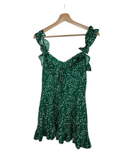 Aviva on Earth Green Floral Short Sleeve Mini Dress Size S Ruffles Smocked