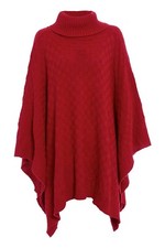 Women's Grid Knitted Knitwear Wrap Polo Neck Poncho Shawl