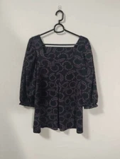 Michel Klein Women's 40 M/L Square Neckline Top Shirt Blouse Ruched Sleeve Purpl