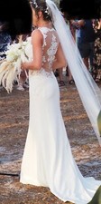 wedding dress gown bride size small & long veil pre owned
