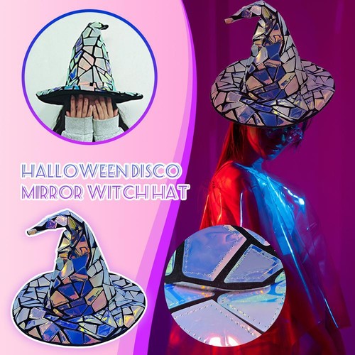 Halloween Witch Hat - Halloween Disco Mirror Witch Hat for Party n ew S2T8 - Picture 2 of 22