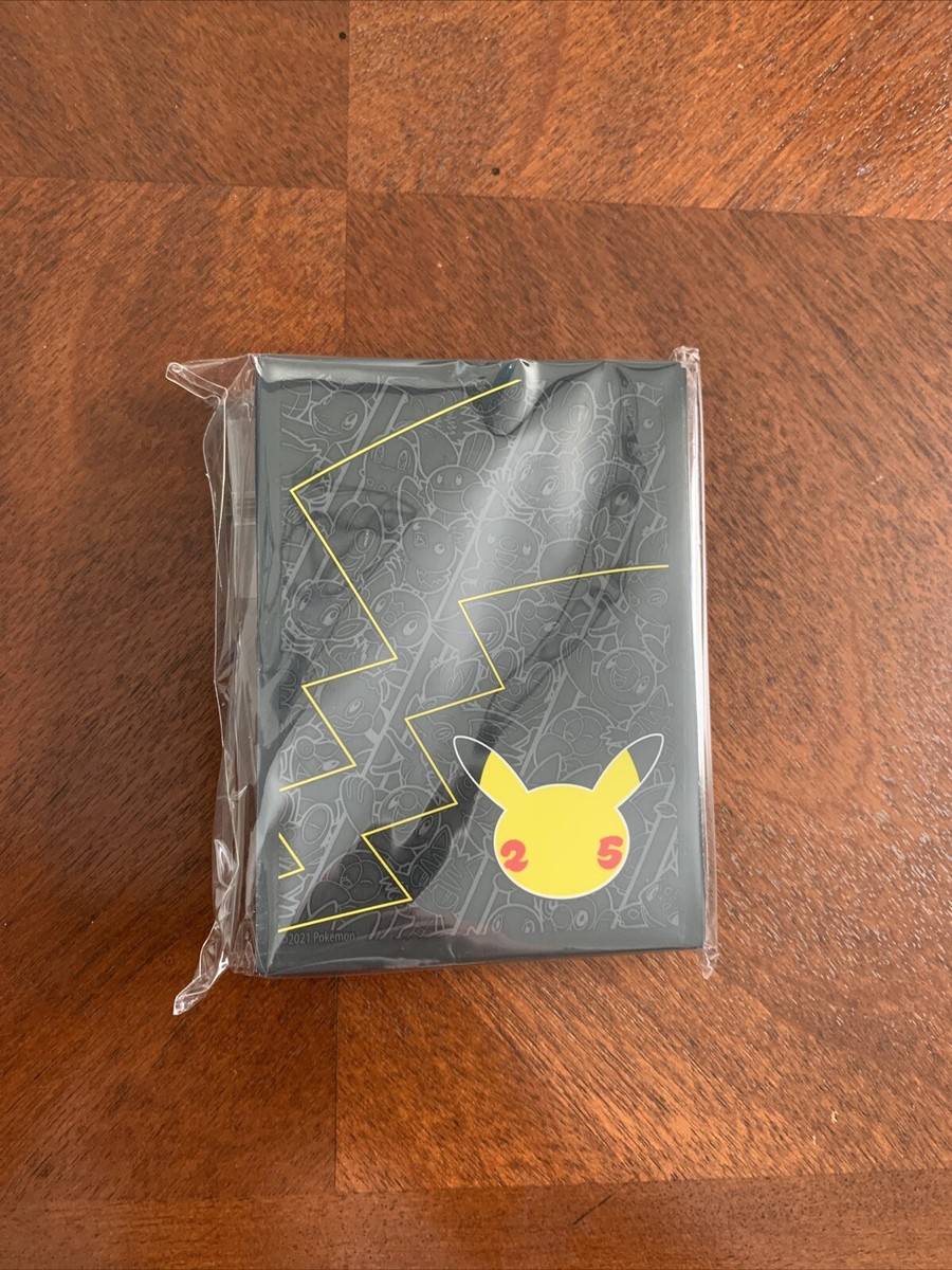 celebrations card sleeves - Pikachu - Pokemon - 65 Count Pack - Deck Protector With an anniversary logo over a background of first partner Pokémon from eight regions Pokemon TCG: Pokemon Center 25th